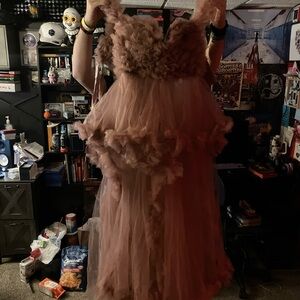 Elegant Pink Ruffled Wedding Dress